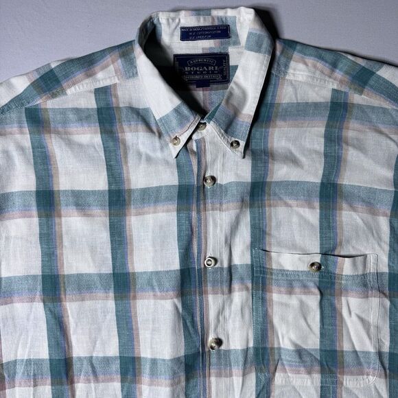 Bogari Studio Mens M Linen Windowpane Plaid Short Sleeve Button Down Shirt - Picture 5 of 14